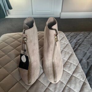Zara Beige Suede Front-Zip Ankle Booties